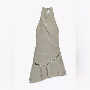 Zara Striped Halter Neck Short Dress with Belt